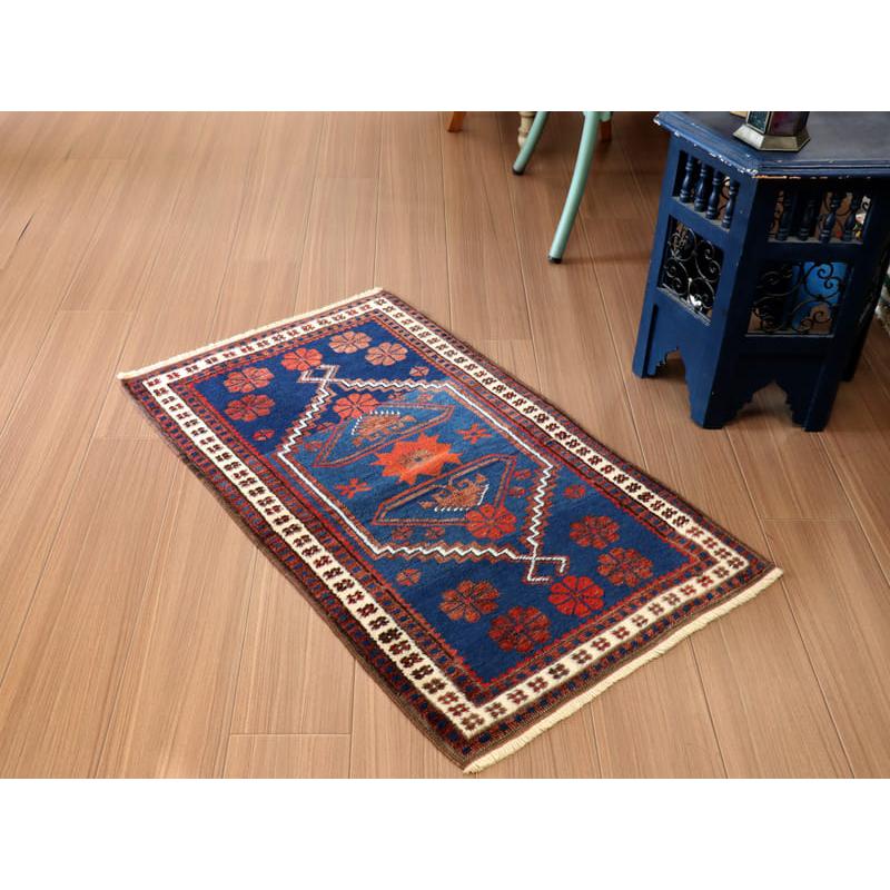 トルコ絨毯　ラグ　トライバルラグ トライバルラグ ヤストゥク トルコ手織り絨毯 ヤージベディル/赤と紺の