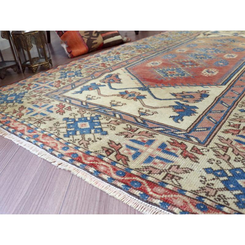 トライバルラグ トルコ 187x110cm 手織り絨毯　セッヂャーデ　色褪せたネイビーとレッド |  | 10