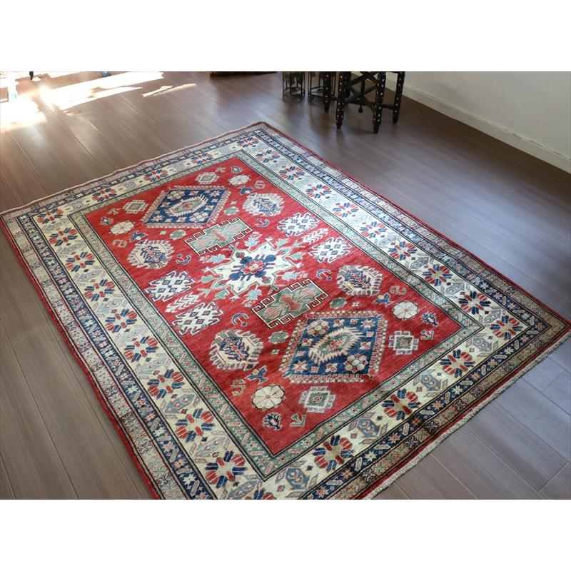 トルコ絨毯 手織りラグ 208x156cm レッド リプロダクト コーカサス地方