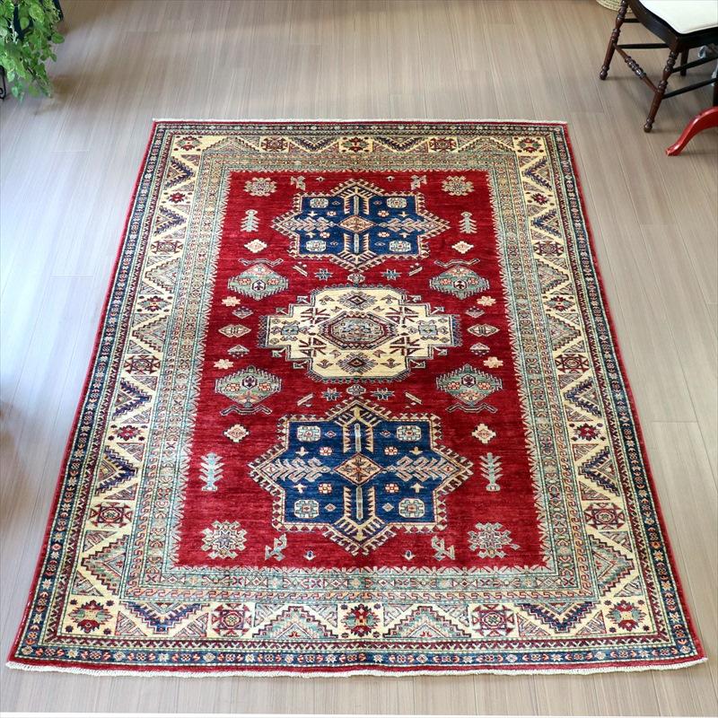 トルコ絨毯 手織りラグ   228x171cm  レッド　リプロダクト　コーカサス地方の伝統柄 | ブランド登録なし