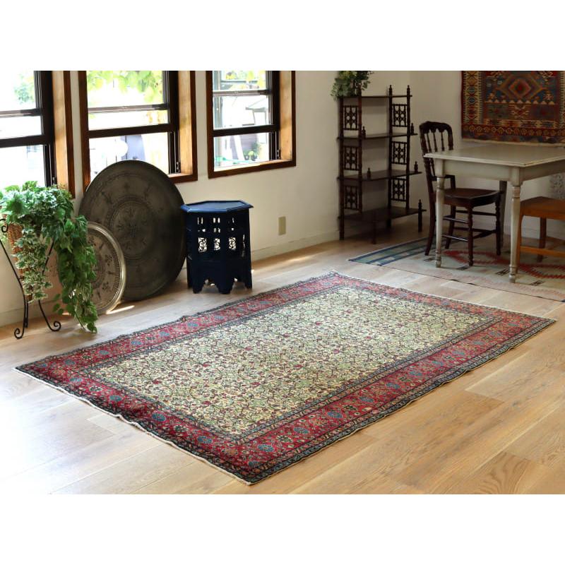 トライバルラグ 手織り絨毯 トルコ 216x149cm カイセリ ベージュ 小花柄 |  | 01