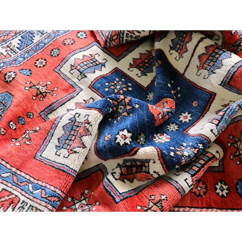 トルコ絨毯　手織り　ウール 手織りトルコ絨毯：4x7インチのヴィンテージコットンウールボヘミアン