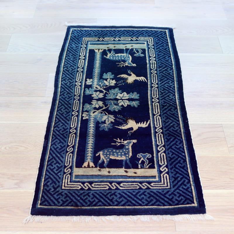 アンティークラグ 清王朝時代の中国絨毯 129x66cm 鶴 鹿 竹 | ブランド登録なし