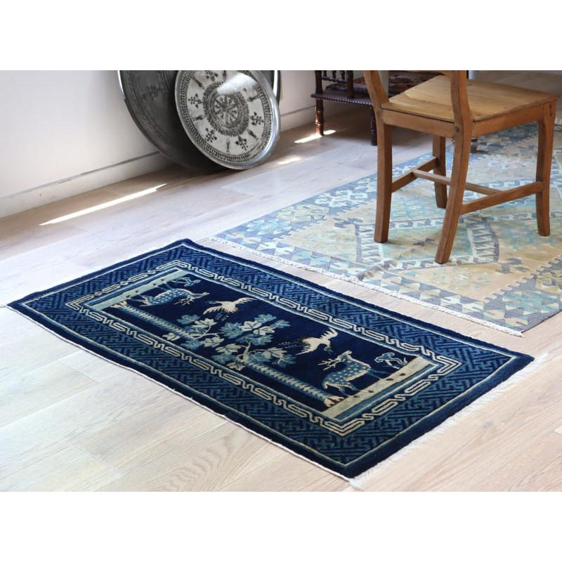 アンティークラグ 清王朝時代の中国絨毯 129x66cm 鶴 鹿 竹 | ブランド登録なし | 01