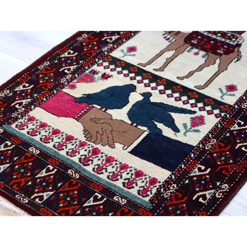 玄関マット　トルクメン絨毯　ラグ　手織り 58x95cm トライバルラグ トルクメン絨毯 駱駝 平和の握手 117x77cm トライバルラグ 手織り絨毯