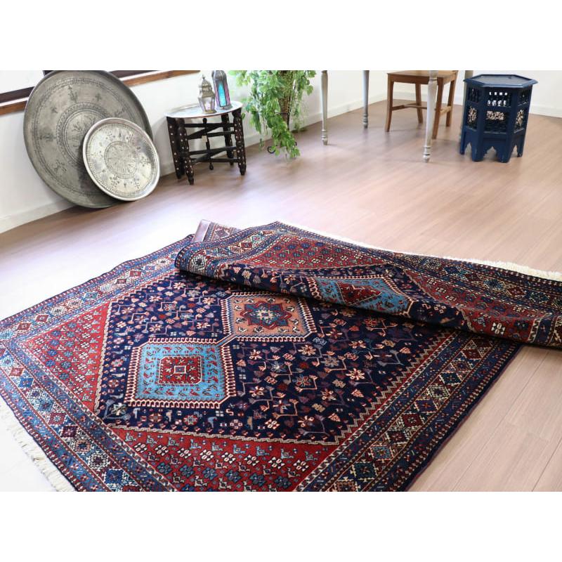 トライバルラグ　部族絨毯　イラン南部ヤラメ　Yalameh  240x156cm ネイビー　鳥と花のモチーフ |  | 12