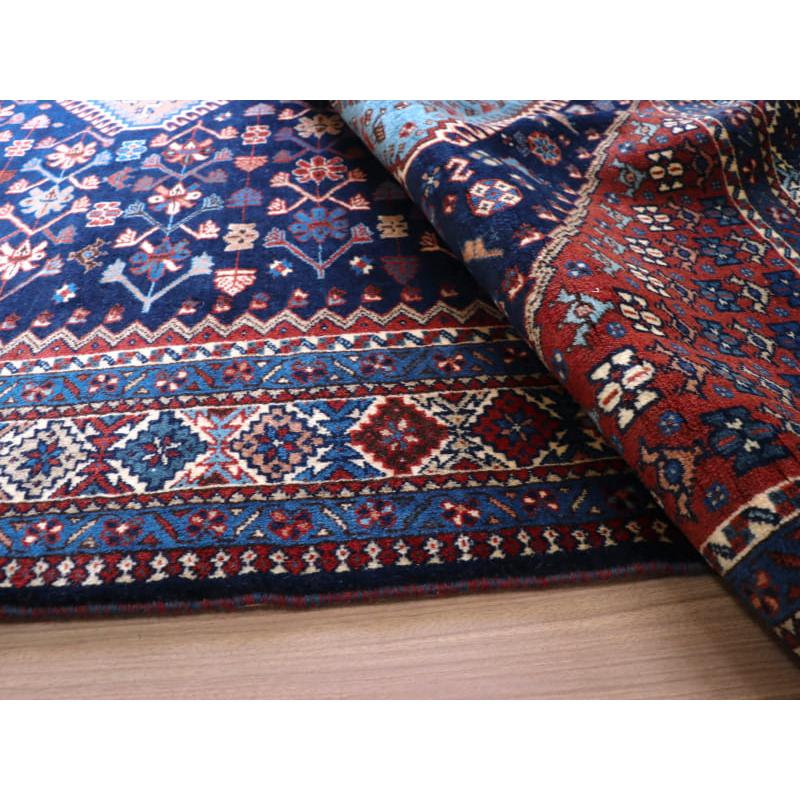 トライバルラグ　部族絨毯　イラン南部ヤラメ　Yalameh  240x156cm ネイビー　鳥と花のモチーフ |  | 13