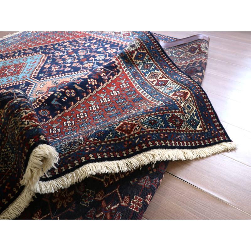 トライバルラグ　部族絨毯　イラン南部ヤラメ　Yalameh  240x156cm ネイビー　鳥と花のモチーフ |  | 14