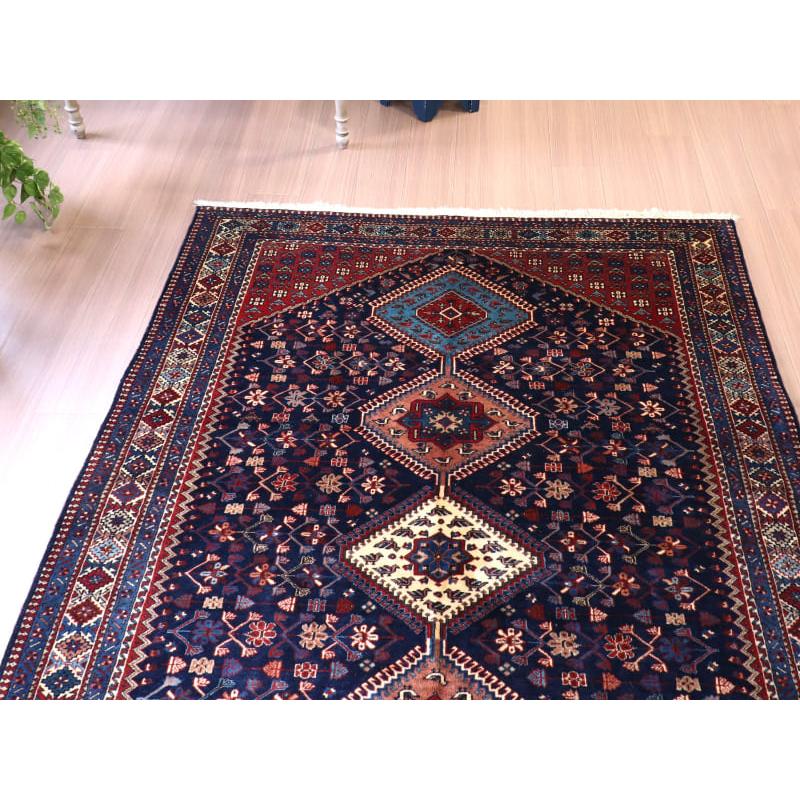 トライバルラグ　部族絨毯　イラン南部ヤラメ　Yalameh  240x156cm ネイビー　鳥と花のモチーフ |  | 02