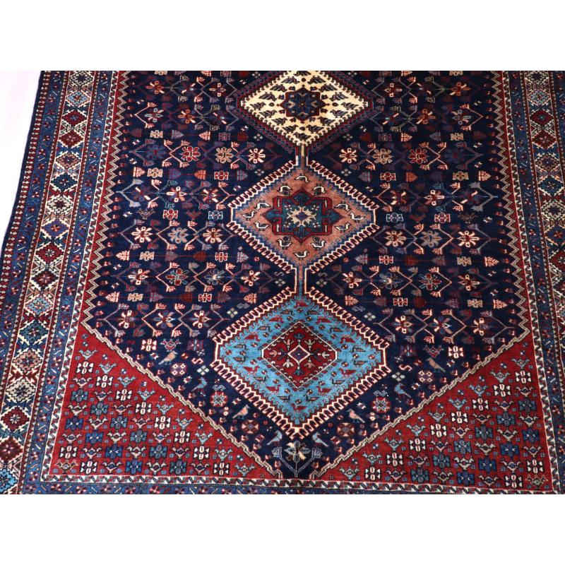 トライバルラグ　部族絨毯　イラン南部ヤラメ　Yalameh  240x156cm ネイビー　鳥と花のモチーフ |  | 03