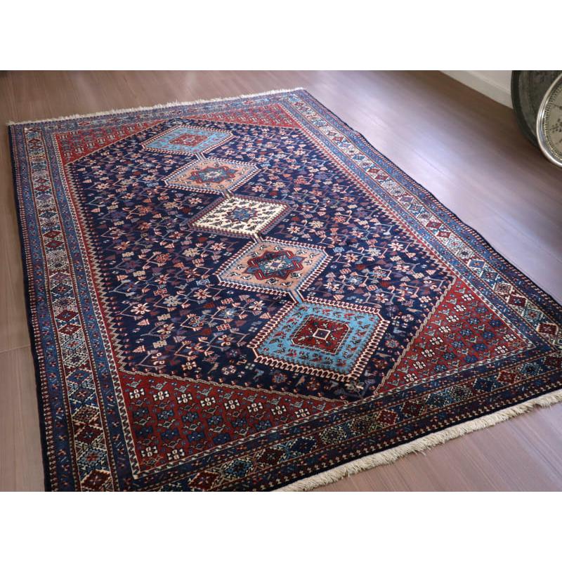 トライバルラグ　部族絨毯　イラン南部ヤラメ　Yalameh  240x156cm ネイビー　鳥と花のモチーフ |  | 06