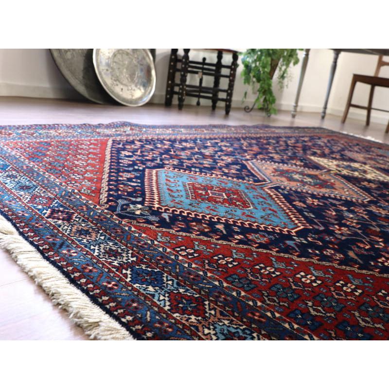 トライバルラグ　部族絨毯　イラン南部ヤラメ　Yalameh  240x156cm ネイビー　鳥と花のモチーフ |  | 07