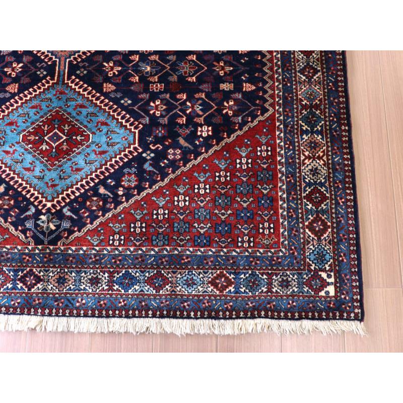 トライバルラグ　部族絨毯　イラン南部ヤラメ　Yalameh  240x156cm ネイビー　鳥と花のモチーフ |  | 08