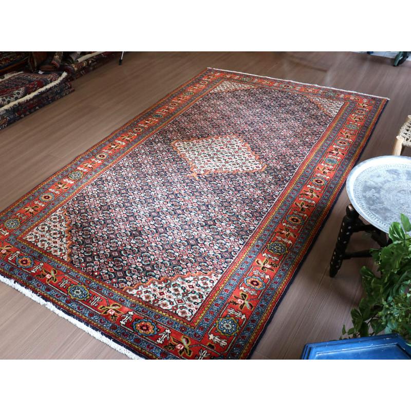 【美品】ペルシャ絨毯　アンティーク　ヴィンテージ　ブルー クムシルクのおしゃれなペルシャ絨毯、高級感漂う美しいシルクの絨毯(m