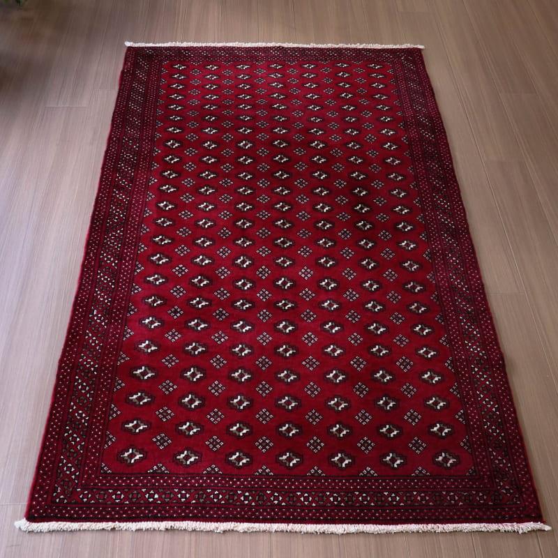 バルーチ ラグ 部族絨毯 手織り 198x119cm あずき色 連なるひし形