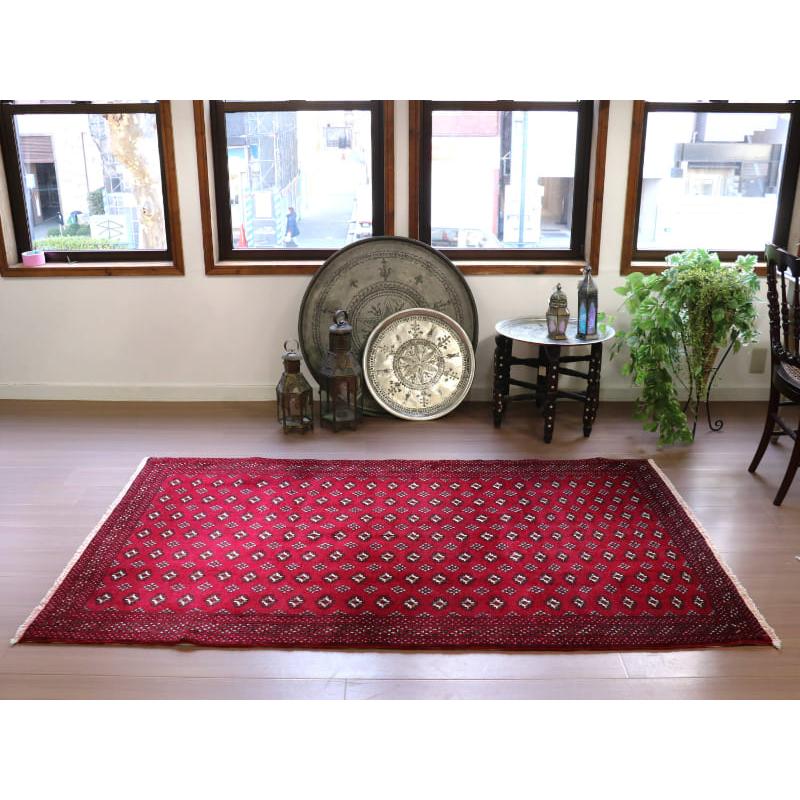 バルーチ ラグ 部族絨毯 手織り 198x119cm あずき色 連なるひし形
