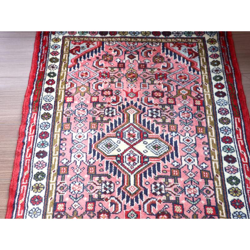 部族絨毯　トライバルラグ 92x63cm 花のアラベスク　ピンク　レッド |  | 02