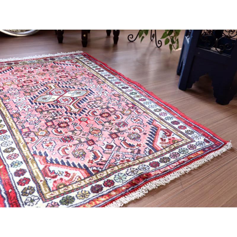 部族絨毯　トライバルラグ 92x63cm 花のアラベスク　ピンク　レッド |  | 03