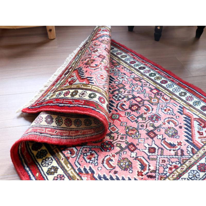 部族絨毯　トライバルラグ 92x63cm 花のアラベスク　ピンク　レッド |  | 04