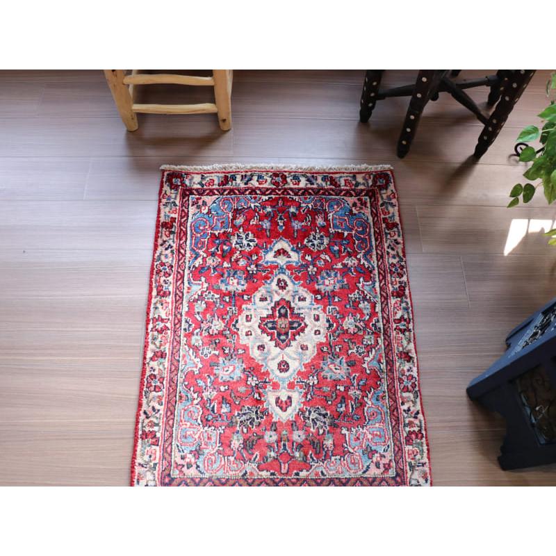 部族絨毯　トライバルラグ 87x62cm 花のメダリオン　ハマダン |  | 02