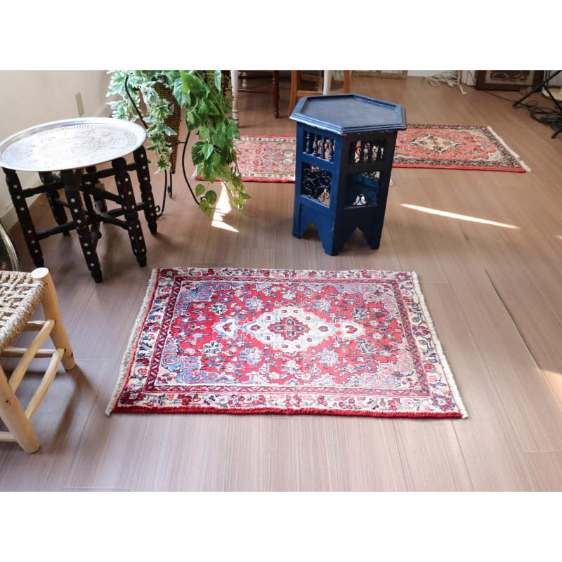 部族絨毯　トライバルラグ 87x62cm 花のメダリオン　ハマダン |  | 03