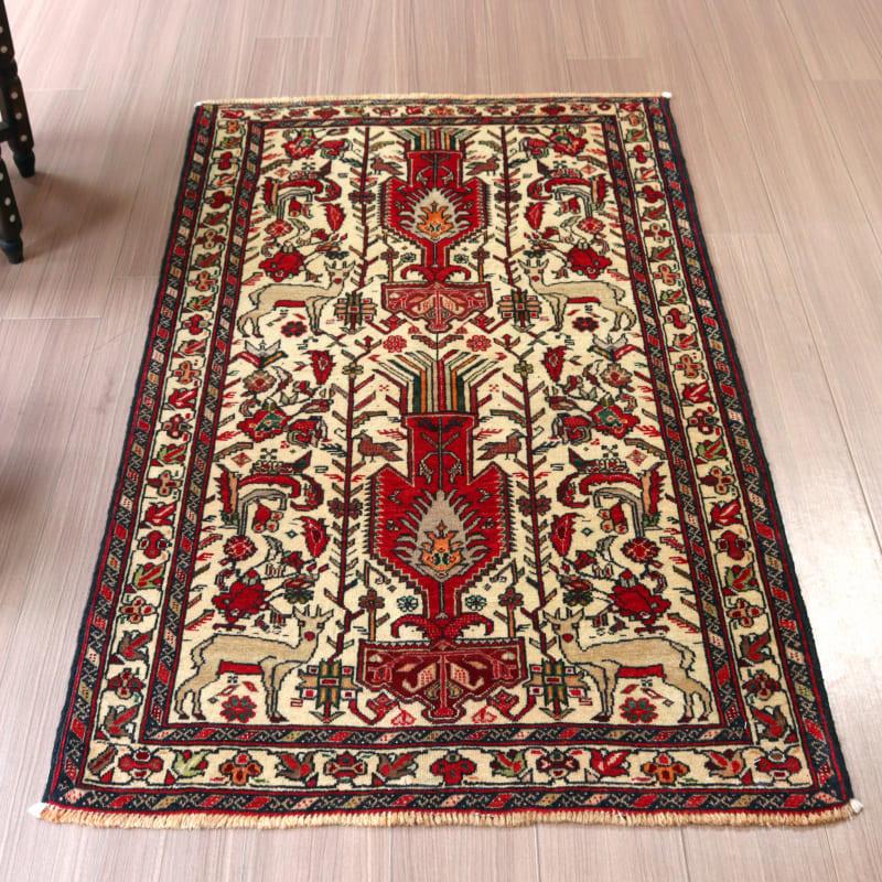 イランの手織り絨毯 バルーチ 152x87cm 動物と花 | ブランド登録なし