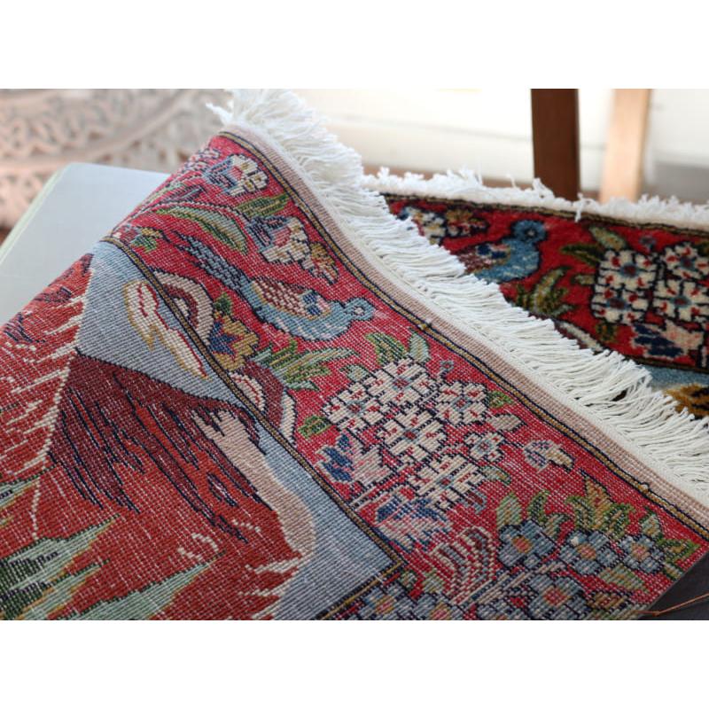ペルシャ絨毯 カシャーン 95x66cm 風景デザイン 鹿 : インプレッション
