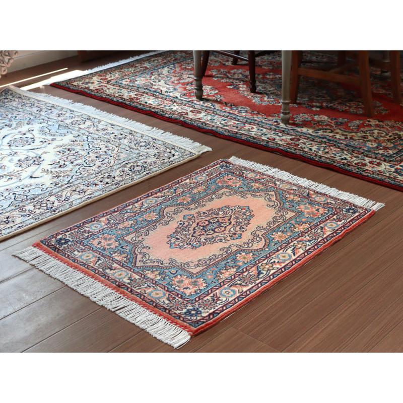 トライバルラグ サルーク 85x65cm ローズピンク&ブルー