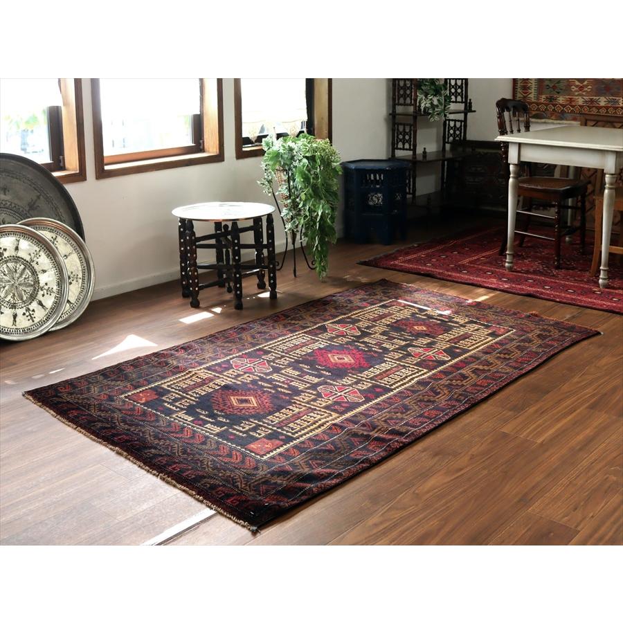 トライバルラグ バルーチ 206x121cm 幾何学模様とメダリオン ネイビー |  | 01