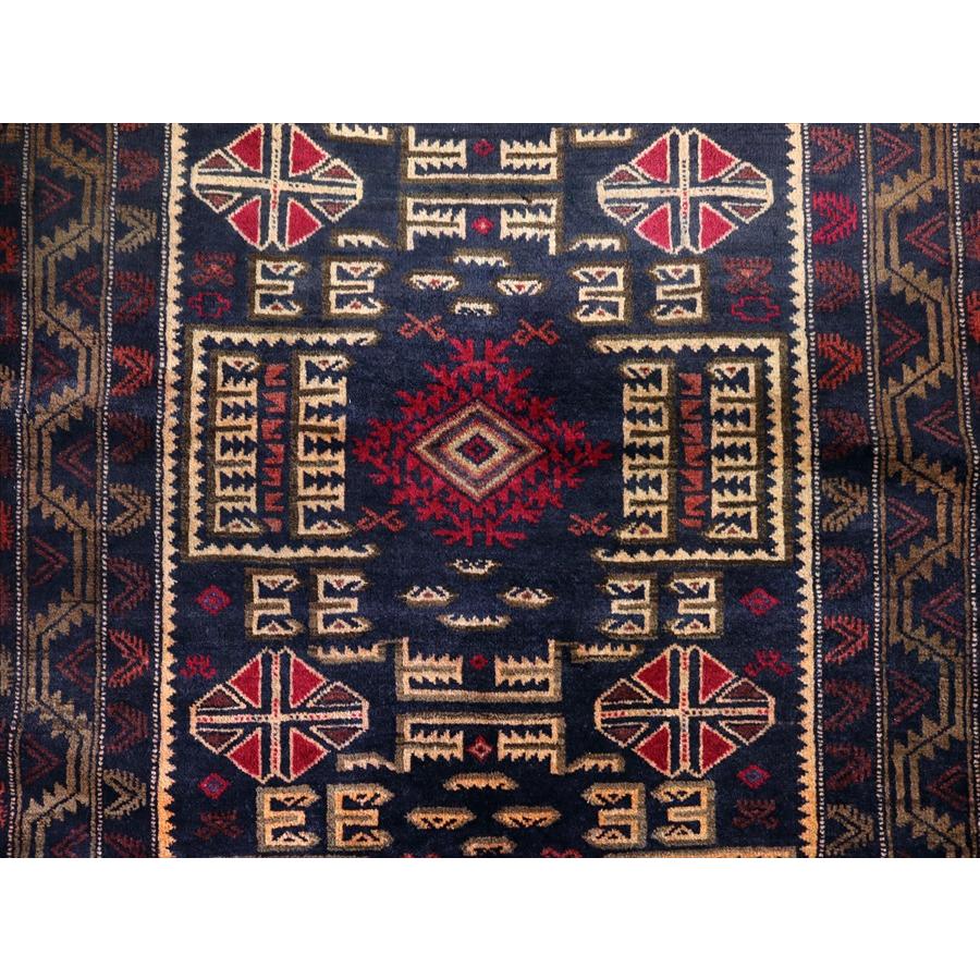 トライバルラグ バルーチ 206x121cm 幾何学模様とメダリオン ネイビー |  | 04
