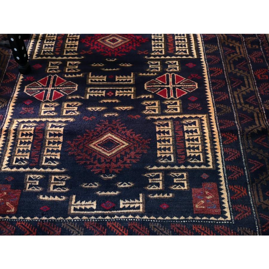 トライバルラグ バルーチ 206x121cm 幾何学模様とメダリオン ネイビー |  | 07