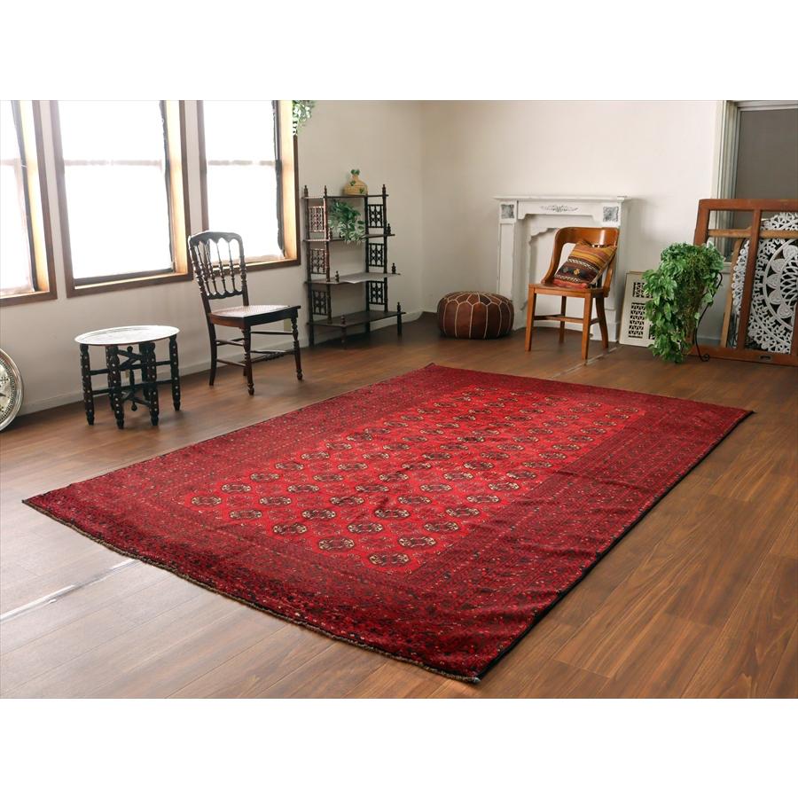 クンドゥズ アフガン絨毯 266x185cm 連なる幾何学模様 レッド