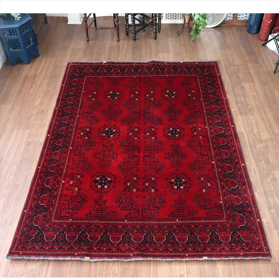 クンドゥズ アフガン絨毯 241x176cm 幾何学モチーフ レッド | 