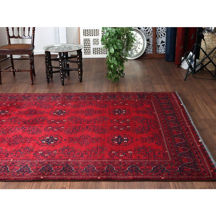 クンドゥズ アフガン絨毯 241x176cm 幾何学モチーフ レッド |  | 03