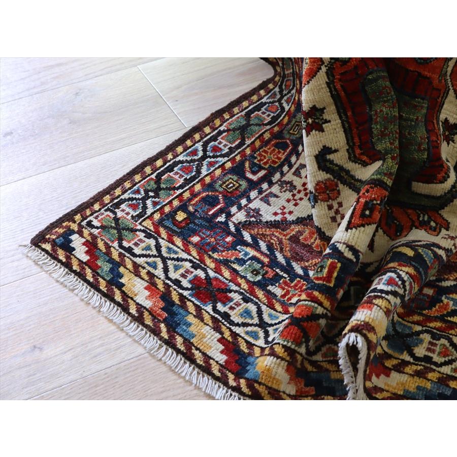 手織りラグ 小花と幾何学模様 152x104cm トルコの手織り絨毯 ベージュ 草木染 |  | 13