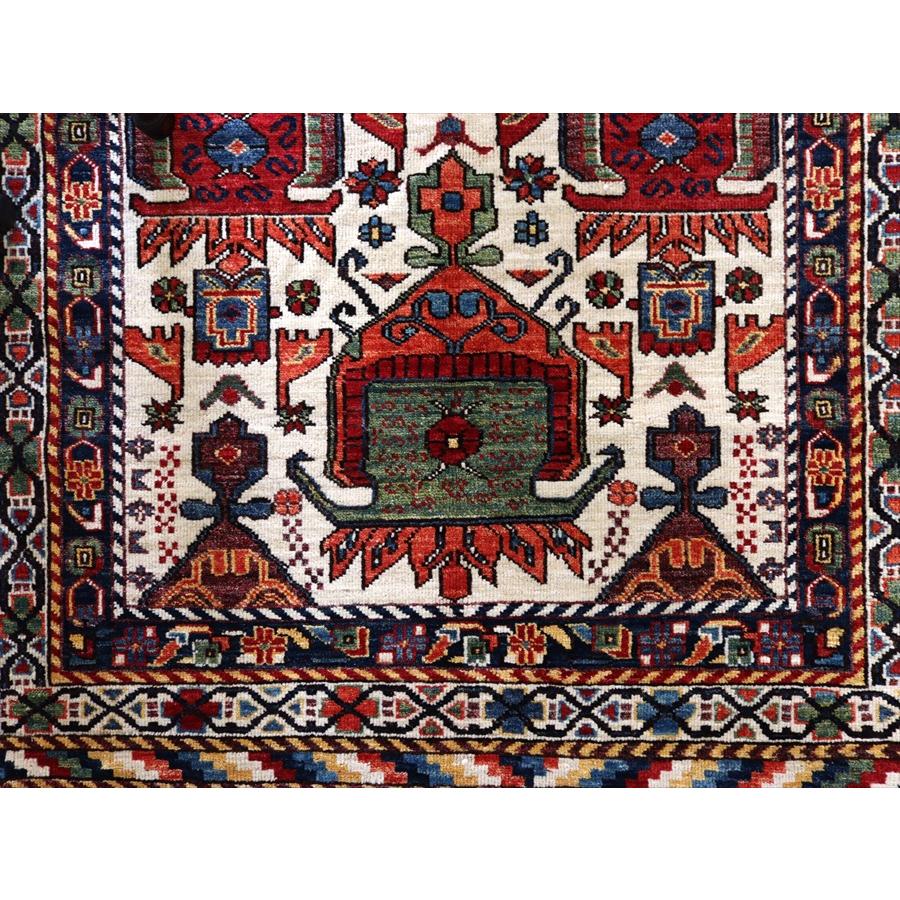 手織りラグ 小花と幾何学模様 152x104cm トルコの手織り絨毯 ベージュ 草木染 |  | 09