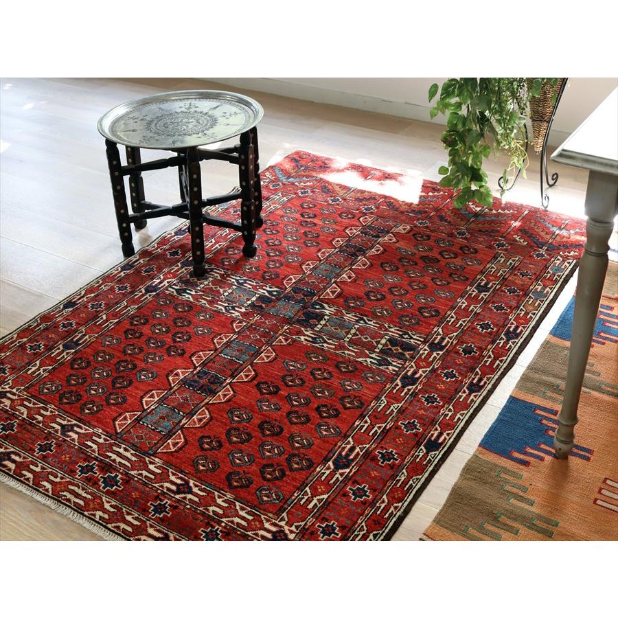 トルコの手織り絨毯 トルクメン族 182x121cm レッド トライバルラグ 草木染 |  | 06
