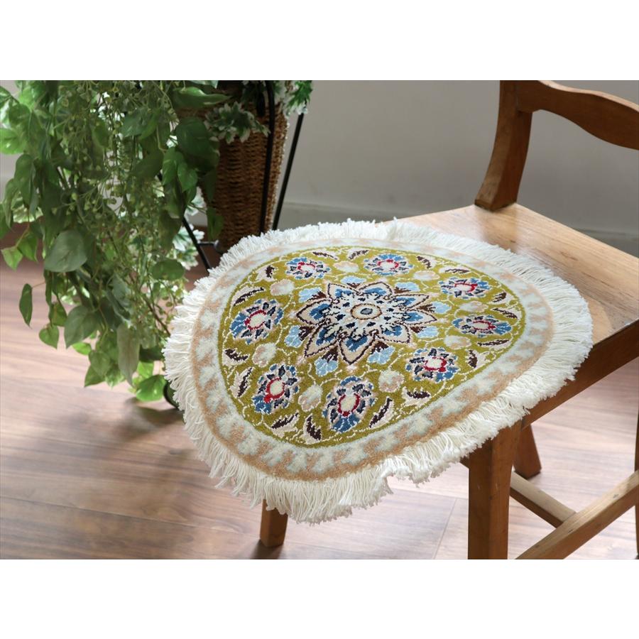 ペルシャ絨毯 ナイン 円形 41xcm Nain 9La/黄緑 |  | 02