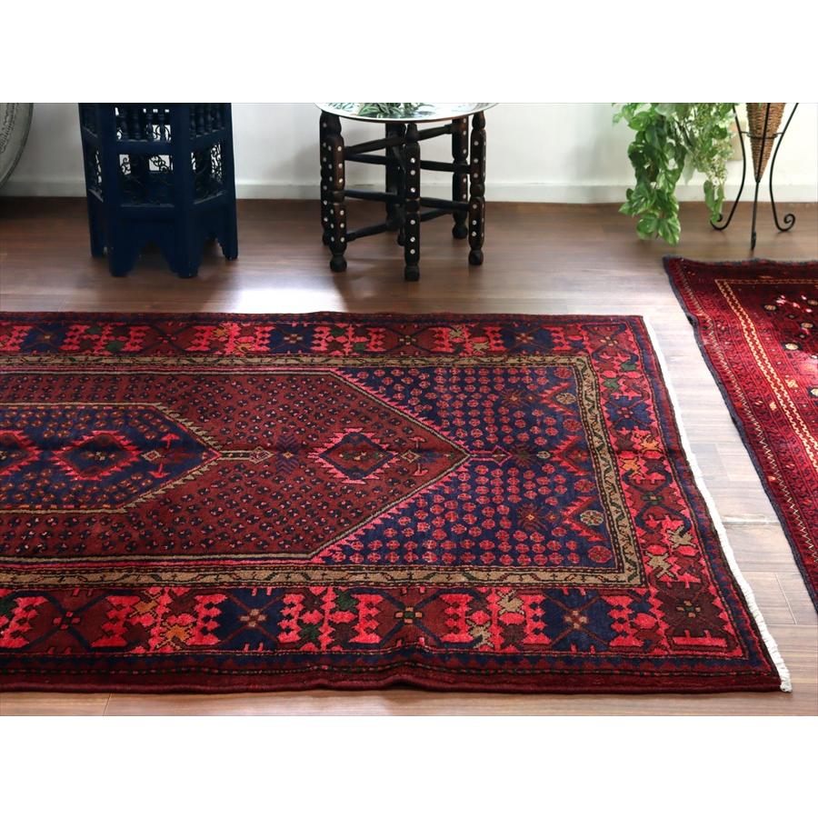 イランの手織り絨毯 ハマダン 229x145cm 六角メダリオン レッド＆ネイビー |  | 02