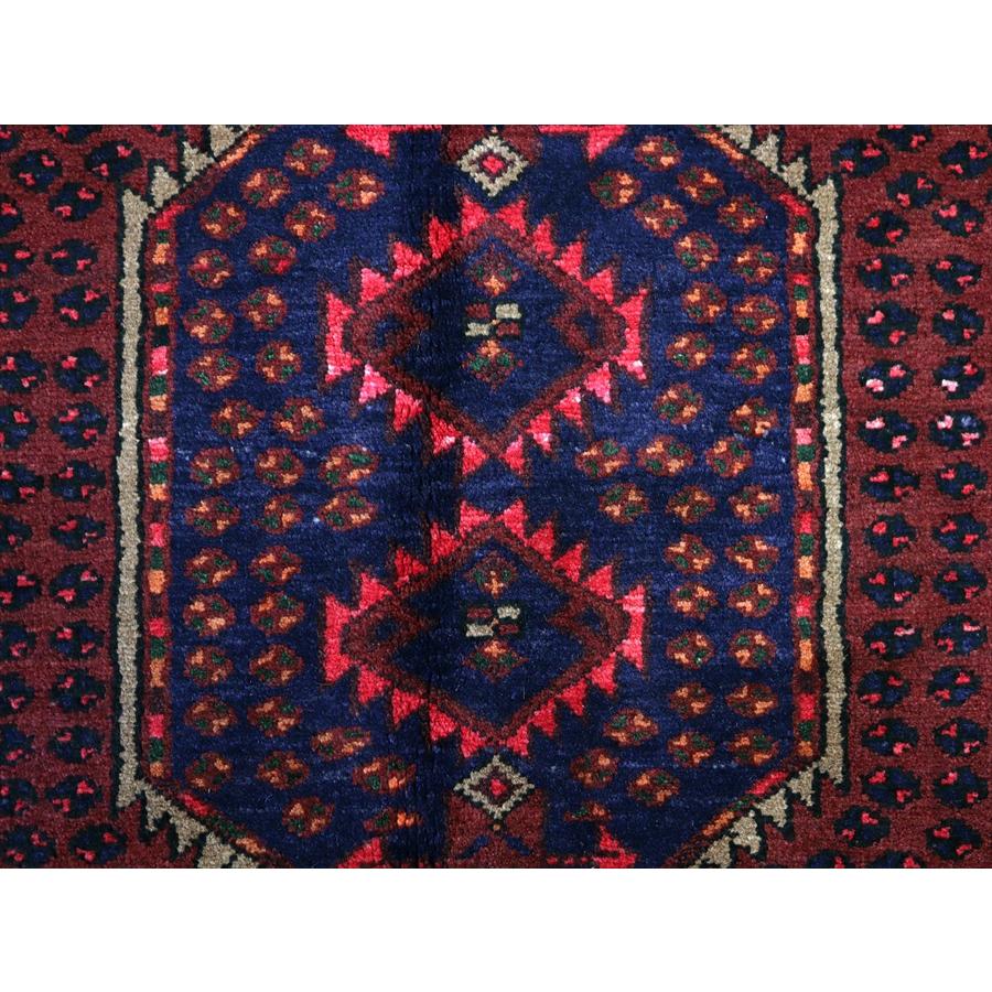 イランの手織り絨毯 ハマダン 229x145cm 六角メダリオン レッド＆ネイビー |  | 04