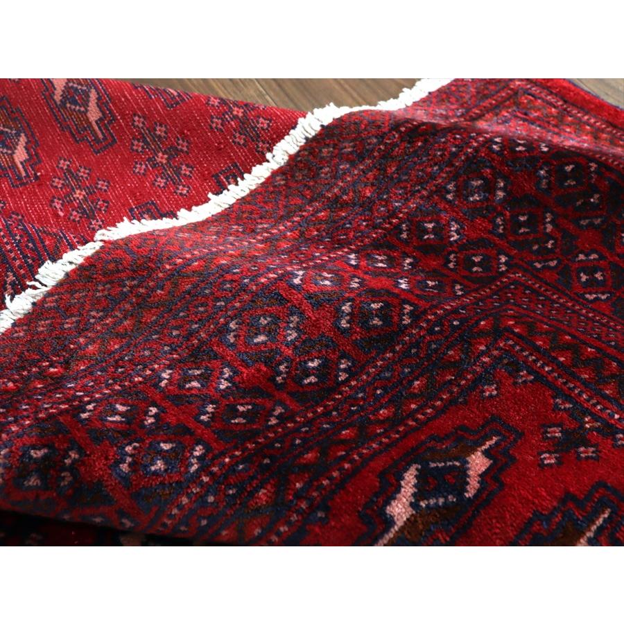 トルクメン族の絨毯 手織りラグ 277x212cm 連続するギュル文様 レッド