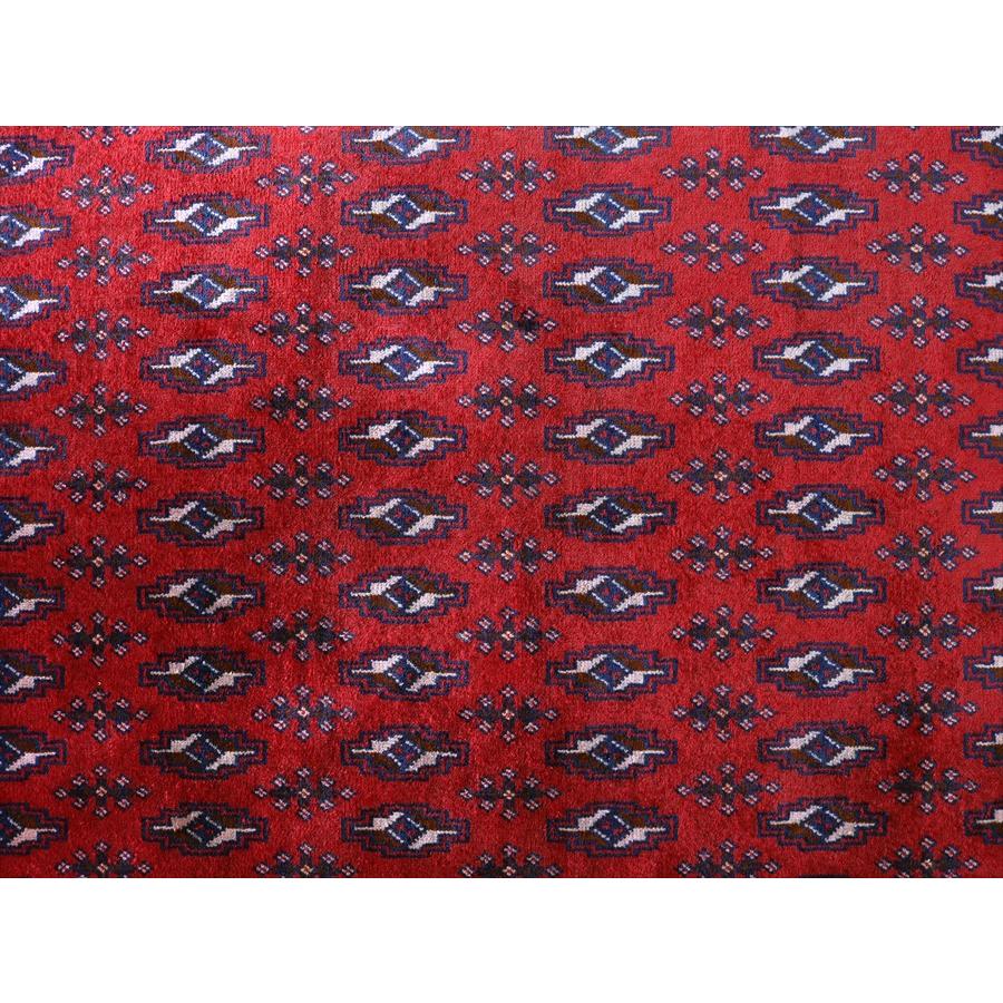 トルクメン族の絨毯 手織りラグ 277x212cm 連続するギュル文様 レッド
