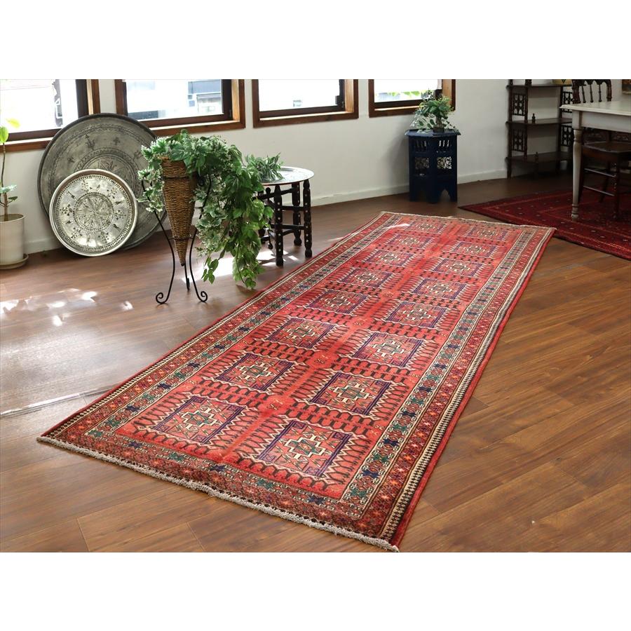 イランの手織りラグ トルクメン 291x111cm 細長いサイズ 幾何学模様 |  | 01