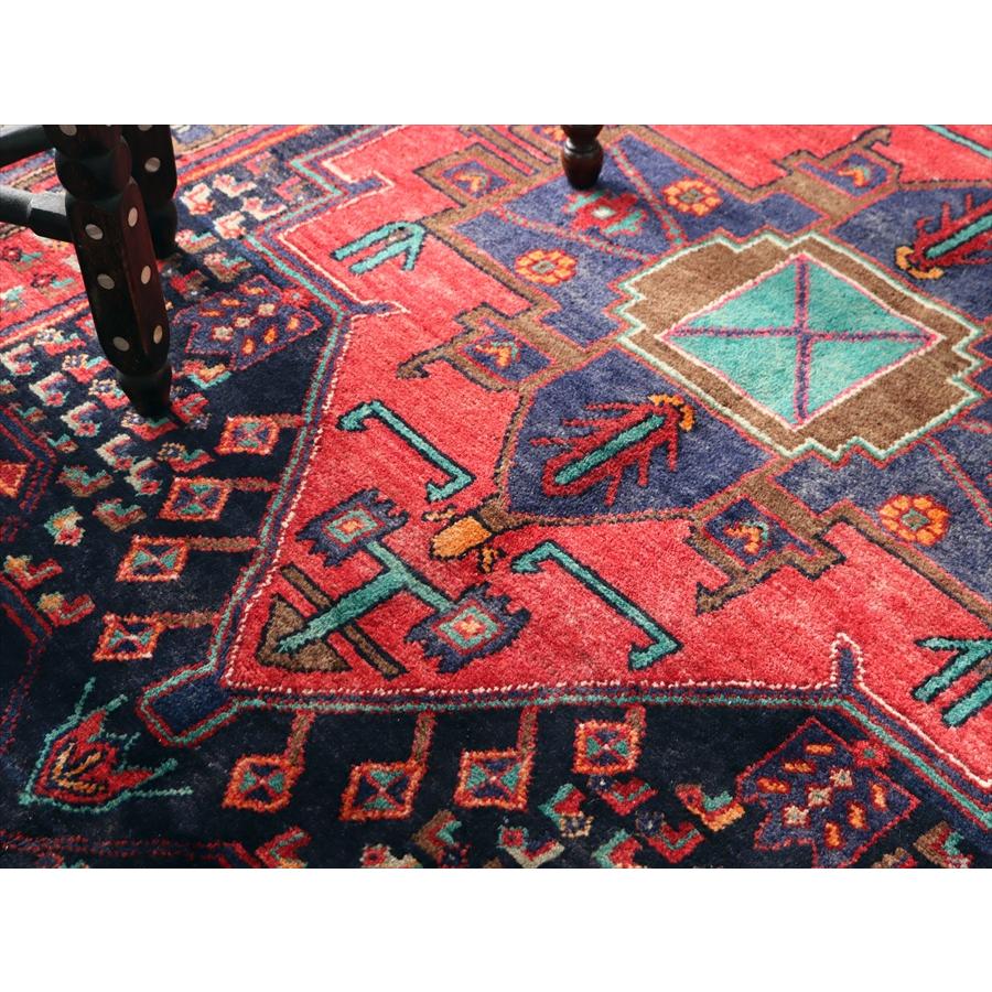 トライバルラグ シラーズ ハムセ 279x151cm レッド＆ネイビー 六角メダリオン_11