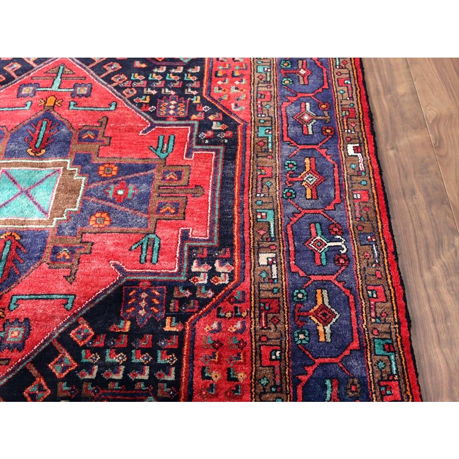 トライバルラグ シラーズ ハムセ 279x151cm レッド＆ネイビー 六角メダリオン_12