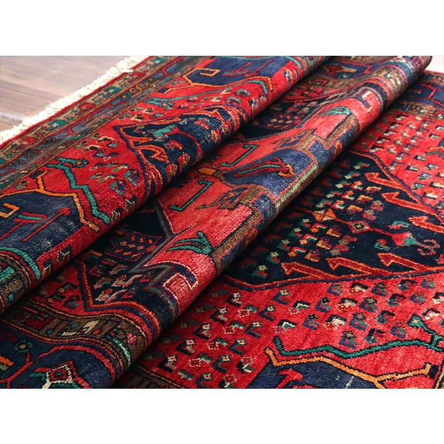 トライバルラグ シラーズ ハムセ 279x151cm レッド＆ネイビー 六角メダリオン_13