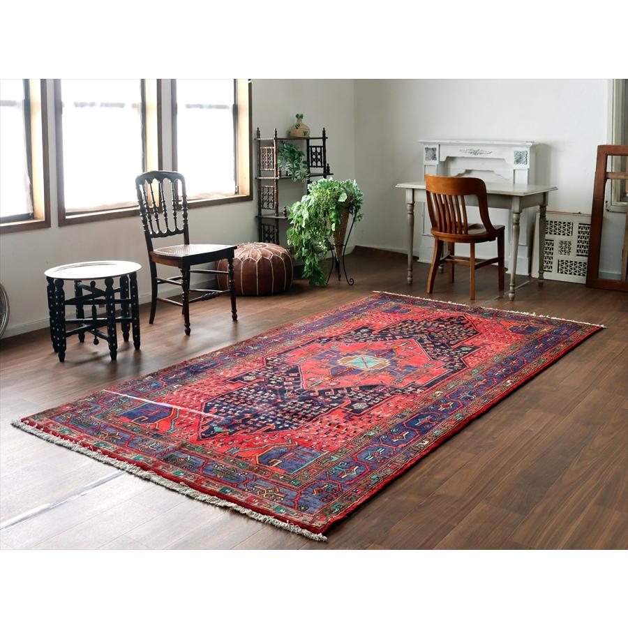 トライバルラグ シラーズ ハムセ 279x151cm レッド＆ネイビー 六角メダリオン_1