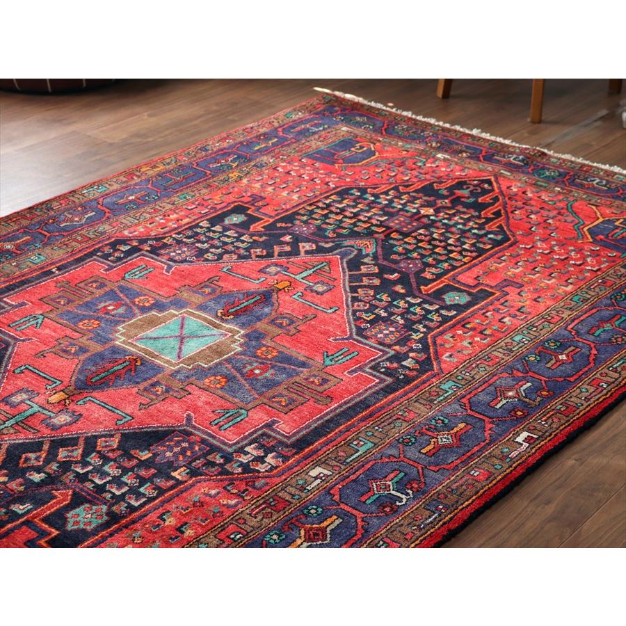 トライバルラグ シラーズ ハムセ 279x151cm レッド＆ネイビー 六角メダリオン_3