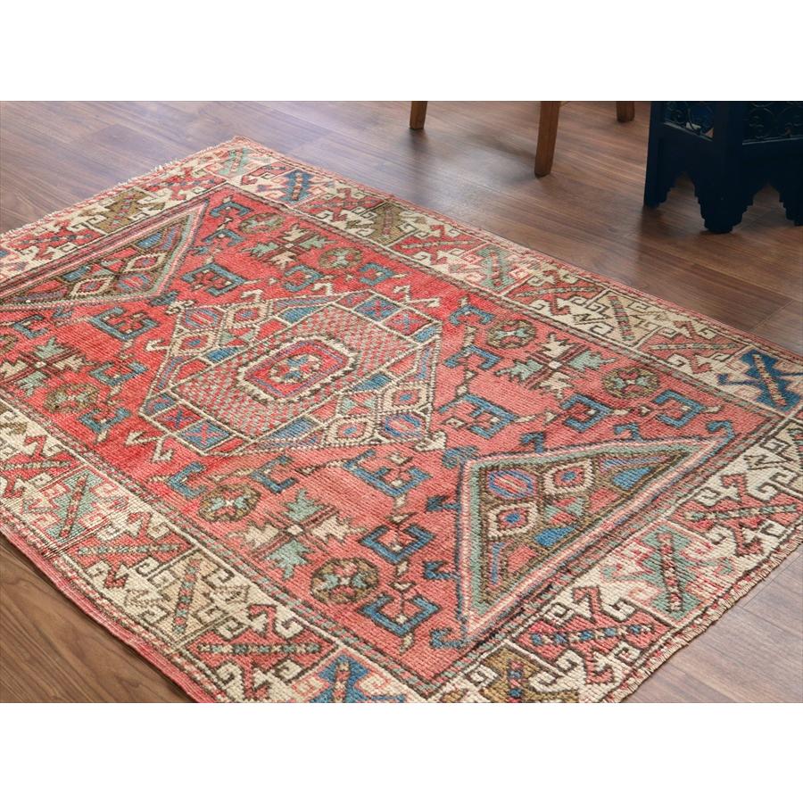 トルコ絨毯 チャナッカレ 175x119cm 色褪せたレッド＆ブルー |  | 04