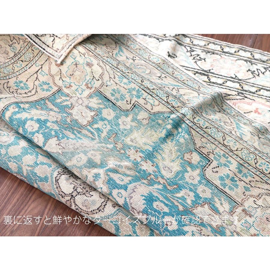 オールドカーペット トルコ絨毯 208x145cm 色褪せたターコイズブルー |  | 11